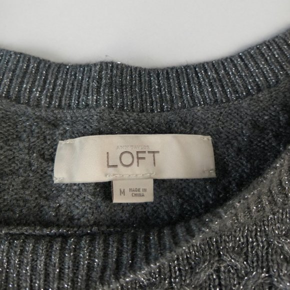 Loft gray knit metallic cross stitch sweater Med - Picture 8 of 9